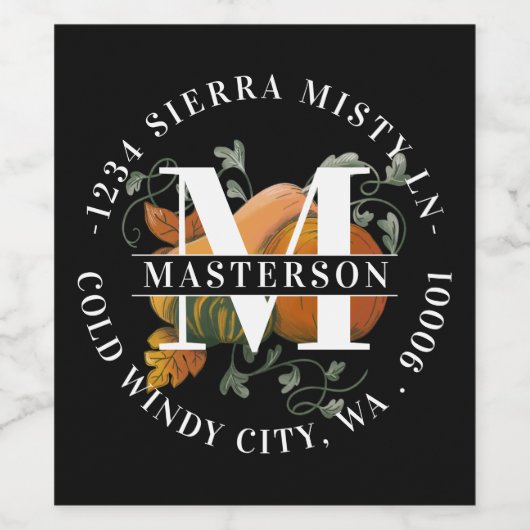 秋シーズン秋ハーベストモノグラムパーソナライズされた ワインラベル (シングルラベル)