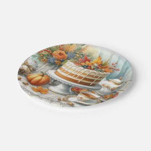 秋シーズン誕生日ティーパーティー ペーパープレート (アングル)