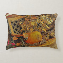 秋シーン – カボチャとビタースウィートつる植物オンベンチ アクセントクッション