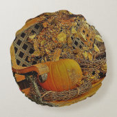 秋シーン – カボチャとビタースウィートつる植物オンベンチ ラウンドクッション (裏面)