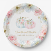 秋ジェンダーがピンクとブルーのカボチャを明らかにする ペーパープレート (正面)