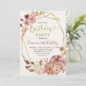 秋ジオメトリックボホフローラカボチャ誕生日パーティー 招待状 (スタンド正面)