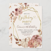 秋ジオメトリックボホフローラカボチャ誕生日パーティー 招待状 (正面/裏面)