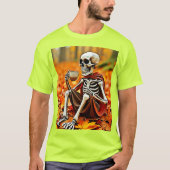 秋スケルトンコーヒーブレイクデザイン Tシャツ (正面)