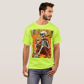 秋スケルトンコーヒーブレイクデザイン Tシャツ (正面フル)