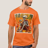 秋スケルトンコーヒーブレイクデザイン Tシャツ (正面)
