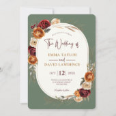 秋スタイリッシュのオレンジのセージフローラ結婚 招待状 (正面)