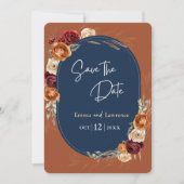 秋スタイリッシュのオレンジ色のネイビー結婚フローラ セーブザデート (正面)