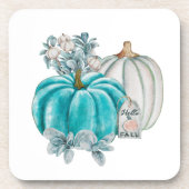 秋スタイリッシュウォーターカラーカボンプキンズブルーピンク秋 コースター (正面)