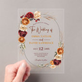 秋スタイリッシュオレンジ色の錆テラコッタフローラ結婚ズ アクリル招待状 (インサイチュ (ポータブル))