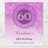 秋スタイリッシュピンクグリッター60誕生日 ワインラベル (シングルラベル)
