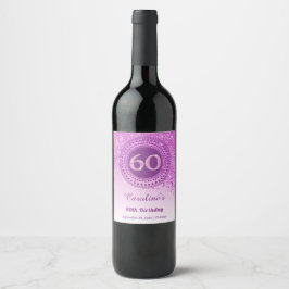 秋スタイリッシュピンクグリッター60誕生日 ワインラベル