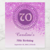 秋スタイリッシュピンクグリッター70誕生日 ワインラベル (シングルラベル)