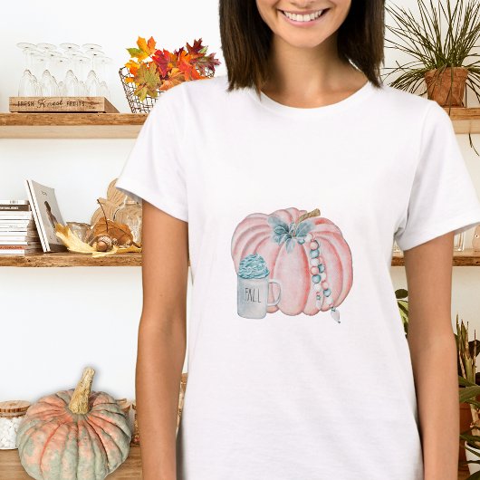 秋スタイリッシュ水彩ピンクブルーカボチャ秋 Tシャツ