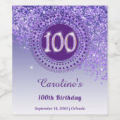 秋スタイリッシュ紫グリッター100誕生日 ワインラベル (シングルラベル)