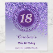 秋スタイリッシュ紫グリッター18誕生日 ワインラベル (シングルラベル)