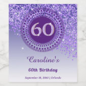 秋スタイリッシュ紫グリッター60誕生日 ワインラベル (シングルラベル)
