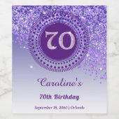 秋スタイリッシュ紫グリッター70誕生日 ワインラベル (シングルラベル)