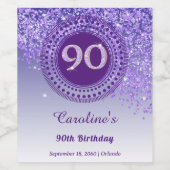 秋スタイリッシュ紫グリッター90誕生日 ワインラベル (シングルラベル)