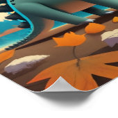 秋ステゴサウルス葉と:かわいいウォールアート ポスター (角)