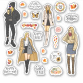 秋ステッカー感謝祭デカールブロンド女性 シール (正面)