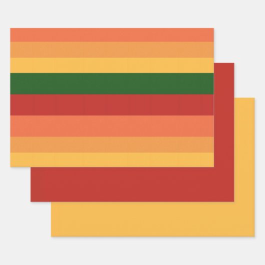 秋ストライプのの色 ラッピングペーパーシート (セット)