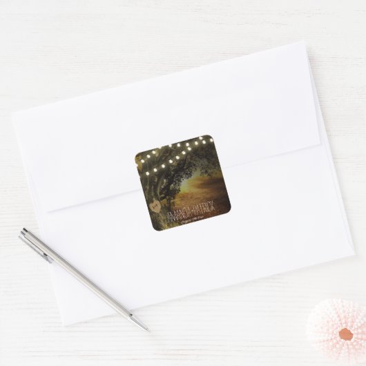 秋ストリングライツオークツリー結婚式の引き出物シール スクエアシール (封筒)