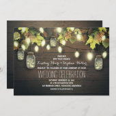 秋ストリングライトとメイスン素朴結婚ズの 招待状 (正面/裏面)