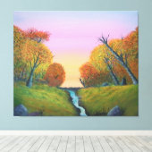 秋ストリームと木の韓国 キャンバスプリント (インサイチュ (ウッドフロア))