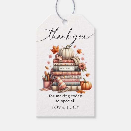 秋ストーリーブックニューチャプターブックテーマのパーティーの好意 ギフトタグ (正面)