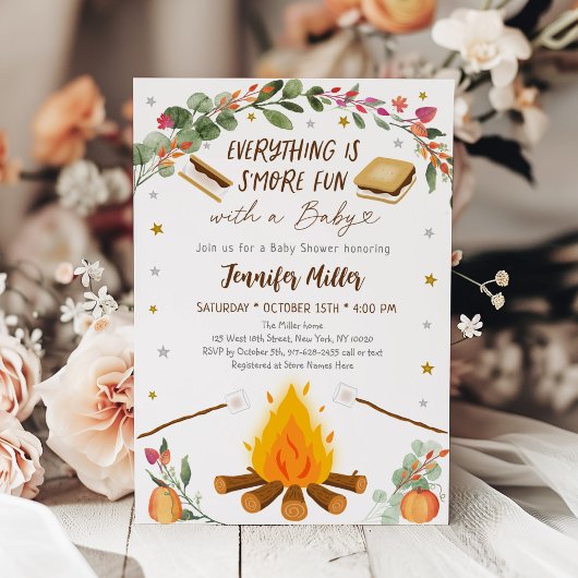 秋ズモーレスキャンプファイアパンプキンベイビーシャワー 招待状