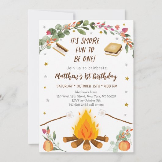 秋ズモーレスキャンプファイアファースト誕生日 招待状 (正面)