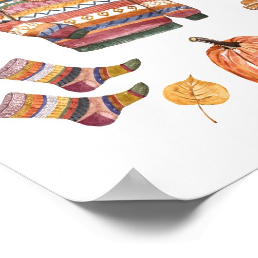 秋セーター天気予報ウォーターカラー秋 ポスター (角)