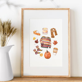 秋セーター天気予報ウォーターカラー秋 ポスター