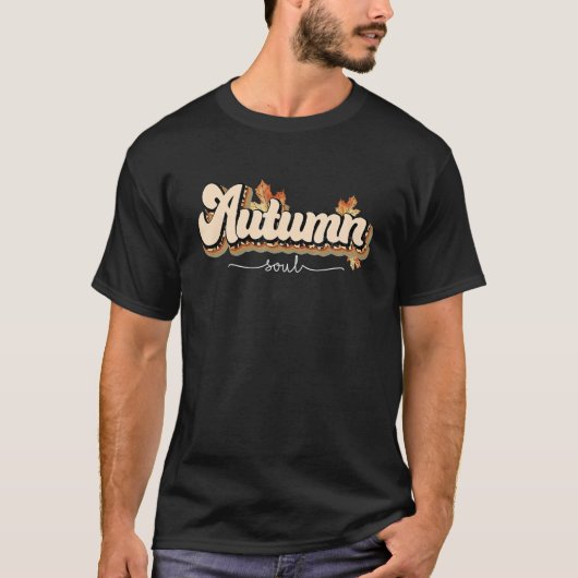 秋ソウルヒョウのメープル葉レトログルーヴィ秋 Tシャツ (正面)