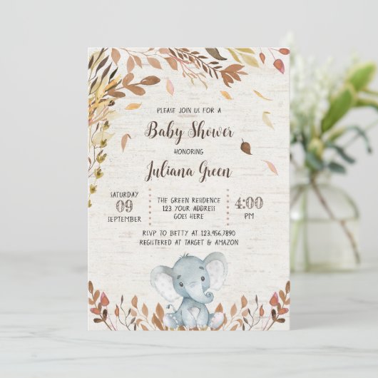 秋ゾウ赤ちゃんシャワー 招待状 (スタンド正面)