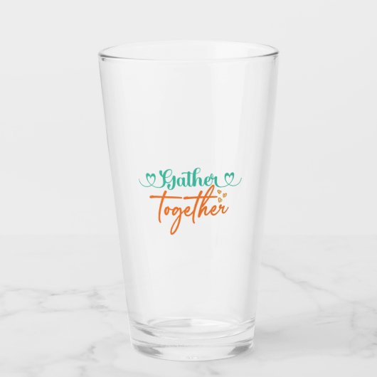秋タイポグラフィデザイン- "Gather Together"秋 タンブラーグラス (正面)