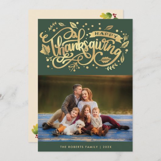 秋タイポグラフィ感謝状の写真カード シーズンカード (正面/裏面)