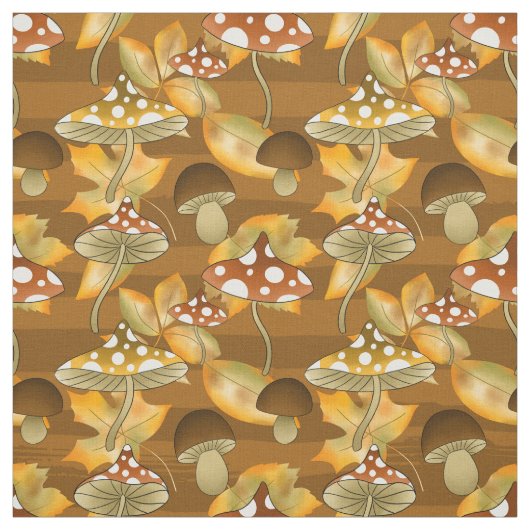 秋タイルきのこ模様 ファブリック (見本)