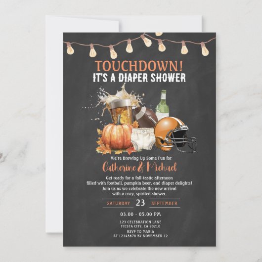 秋タッチダウンおむつベビーシャワービール 招待状 (正面)