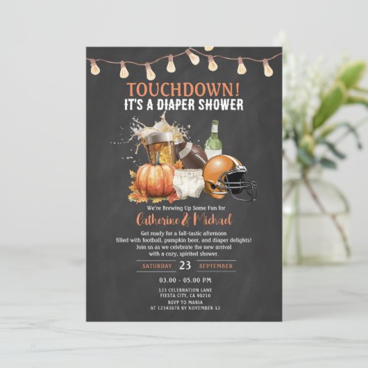 秋タッチダウンおむつベビーシャワービール 招待状 (スタンド正面)