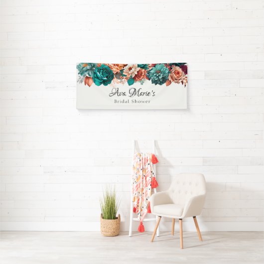 秋ターコイズとテラコッタピオニーブライダルシャワー 横断幕 (インサイチュ)