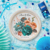 秋ターコイズとテラコッタピオニー金ゴールド結婚ズ ペーパープレート (パーティー)