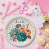 秋ターコイズとテラコッタピオニー金ゴールド結婚ズ ペーパープレート (パーティー)