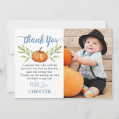 秋ダスティブルーパンプキン秋誕生日写真 サンキューカード (正面)