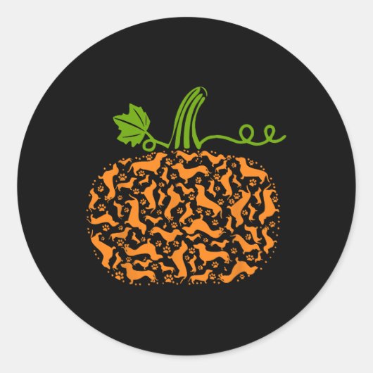 秋ダックスシュントドキシンパンプキンおもしろいハロウィンドフロフ ラウンドシール (正面)
