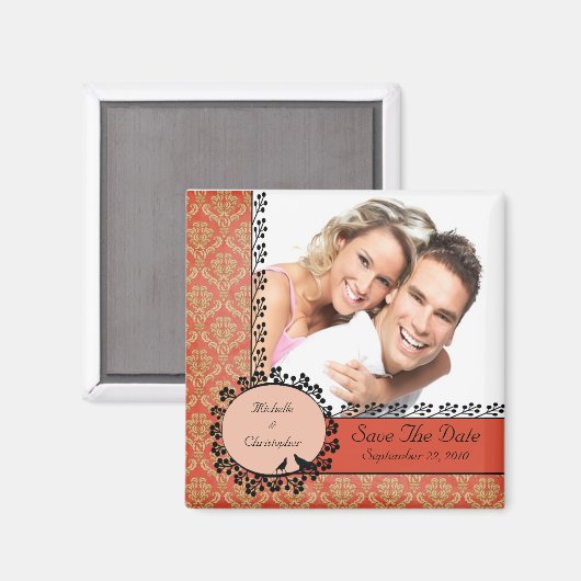 秋ダマスク愛の鳥の写真日付磁石を保存 マグネット (正面/裏面)