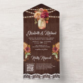 秋ダリアフローラメイスンジャーQRコードウッド結婚ズ オールインワン招待状 (内側)