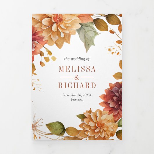 秋ダリアフローラメイスンジャーQRコード結婚ズ 三つ折り招待状 (カバー)