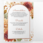 秋ダリアフローラメイスンジャーQRコード結婚ズ 三つ折り招待状 (内部最初)